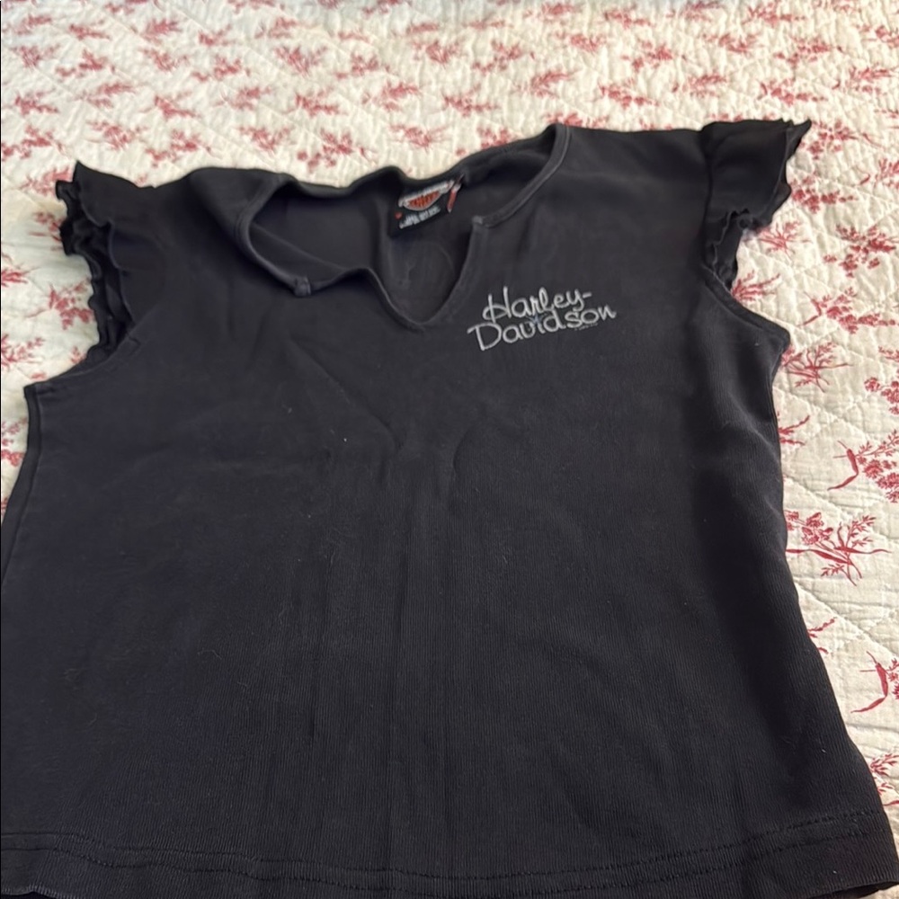 Harley-Davidson Black Ruffle Sleeve Top